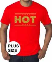 Toppers grote maten hot t-shirt rood gouden glitter letters heren