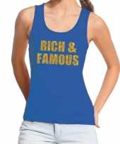 Toppers rich and famous glitter tanktop mouwloos shirt blauw dames