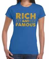 Toppers rich and famous goud glitter tekst t-shirt blauw dames