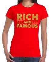 Toppers rich and famous goud glitter tekst t-shirt rood dames
