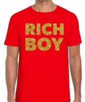 Toppers rich boy goud glitter tekst t-shirt rood heren