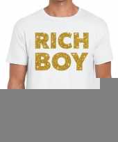 Toppers rich boy goud glitter tekst t-shirt wit heren