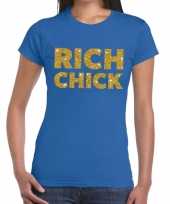 Toppers rich chick goud glitter tekst t-shirt blauw dames