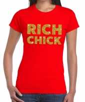 Toppers rich chick goud glitter tekst t-shirt rood dames