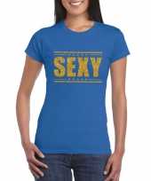 Toppers sexy t-shirt blauw gouden glitters dames