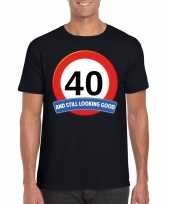 Verkeersbord 40 jaar t-shirt zwart volwassenen