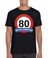 Verkeersbord 80 jaar t-shirt zwart volwassenen