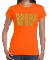 Vip glitter goud tekst t-shirt oranje dames
