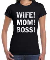 Wife mom boss fun tekst t-shirt zwart dames