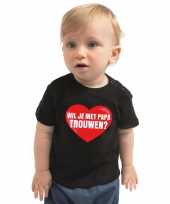Wil je papa trouwen huwelijksaanzoek t-shirt zwart babys