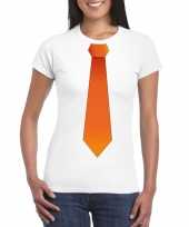 Wit t-shirt oranje stropdas dames