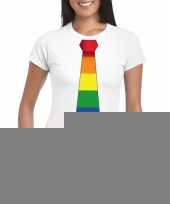 Wit t-shirt regenboog vlag stropdas dames