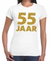 Wit vijfenvijftig jaar verjaardag shirt dames gouden bedrukking