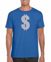 Zilveren dollar gangster verkleed t-shirt kleding blauw heren