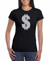 Zilveren dollar gangster verkleed t-shirt kleding zwart dames
