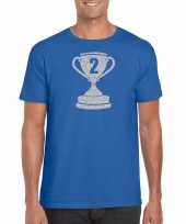 Zilveren kampioens beker nummer 2 t-shirt kleding blauw heren