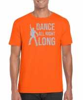 Zilveren muziek t-shirt shirt dance all night long oranje heren