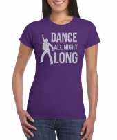 Zilveren muziek t-shirt shirt dance all night long paars dames