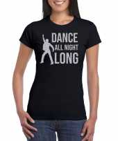 Zilveren muziek t-shirt shirt dance all night long zwart dames
