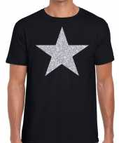 Zilveren ster glitter fun t-shirt zwart heren