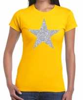 Zilveren ster glitter t-shirt geel dames