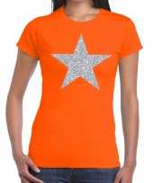 Zilveren ster glitter t-shirt oranje dames