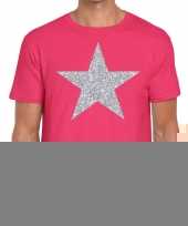 Zilveren ster glitter t-shirt roze heren