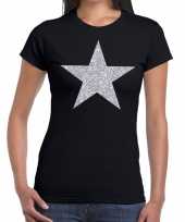 Zilveren ster glitter t-shirt zwart dames