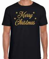 Zwart fout t-shirt merry christmas gouden letters heren