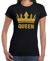 Zwart koningsdag queen shirt gouden glitters kroon dames
