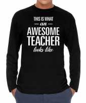 Zwart long sleeve shirt awesome teacher bedrukking heren
