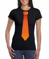 Zwart t-shirt oranje stropdas dames