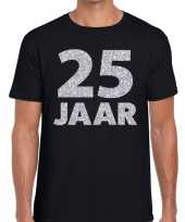 Zwart vijfentwintig jaar verjaardag shirt zwart heren zilveren bedrukking