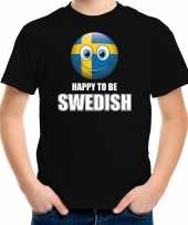 Zweden emoticon happy to be swedish landen t shirt zwart kinderen