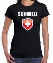 Zwitserland landen supporter t shirt zwitserse vlag schild zwart dames