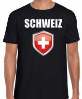 Zwitserland landen supporter t shirt zwitserse vlag schild zwart heren
